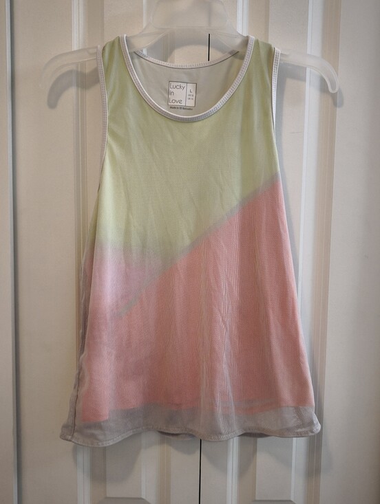 Lucky in Love Tops - Lucky in Love Pastel Pink and Lime Athletic Tank Top